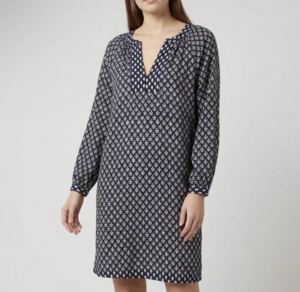 Velvet by Graham & Spencer Womens Navy Blue Floral Block Print Shift Dress L USA